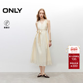 ONLY2025夏季 新款 莱赛尔淡人挂脖V领A字系带收腰显瘦长裙连衣裙女