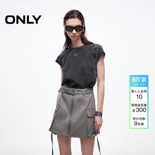 ONLY夏季肩部立体剪裁拼接圆领裙子假两件上衣T恤裙短裙连衣裙女