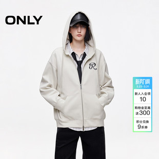 连帽卫衣上衣女 经典 ONLY春季 字母刺绣双开拉链oversize开衫