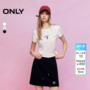 上衣T恤女 舒适立体小猫音符刺绣显瘦正肩短袖 ONLY2026春季 新款