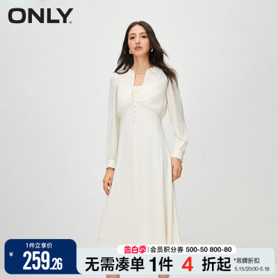 ONLY通勤风百搭灯笼袖显瘦连衣裙