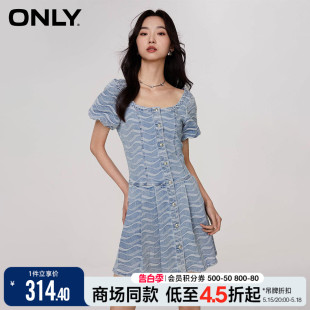 通勤U型领短款 牛仔百褶连衣裙女 时尚 ONLY夏季 123242057