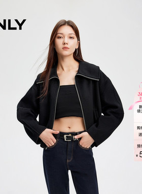 ONLY冬季纯绵羊毛双面呢翻领短款毛呢大衣外套女|12434T006