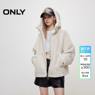 ONLY冬季 124422002 OVERSIZE连帽落肩环保皮草棉服女