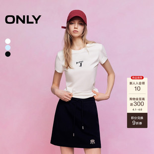 舒适立体小猫音符刺绣显瘦正肩短袖 上衣T恤女 新款 ONLY2026春季