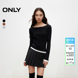 上衣女 打底针织衫 124413013 气质简约拼接大领口修身 ONLY冬季