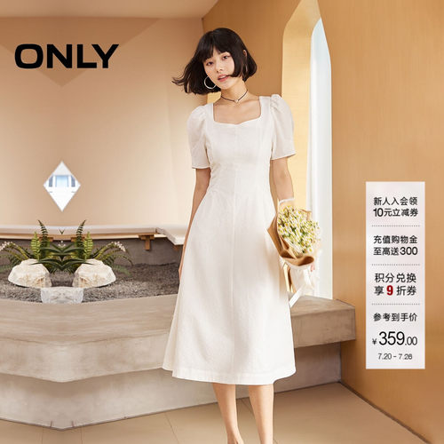 ONLY方领泡泡袖中长款连衣裙