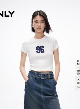 ONLY数字贴布正肩修身短款T恤