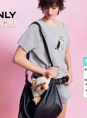 ONLY2026春季新款个性潦草小狗斜肩灰色休闲辣妹风短袖上衣T恤女