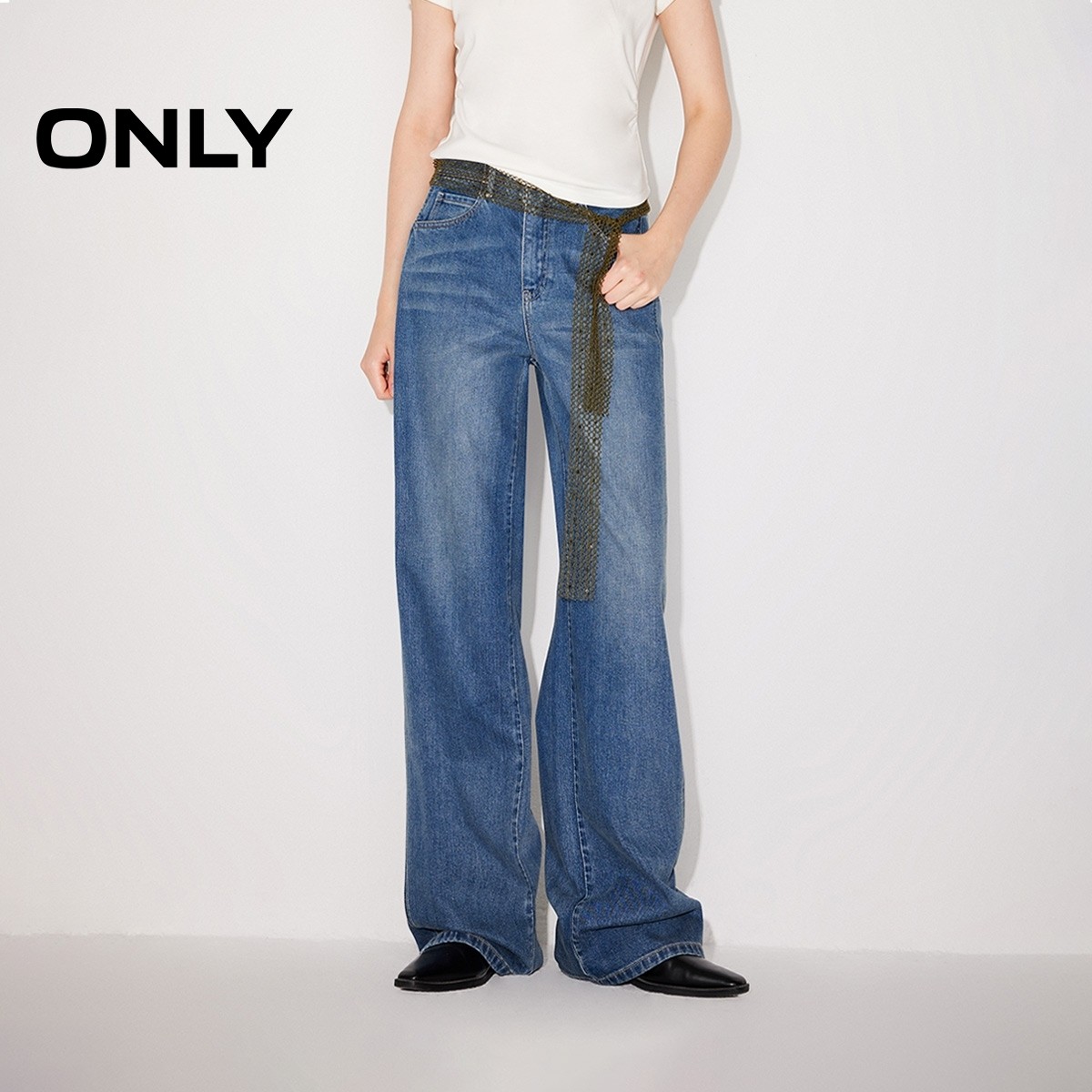 ONLY2026春季新款复古做旧裤线前移高腰显瘦长裤直筒裤牛仔裤
