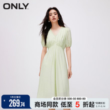 ONLY夏季时尚法式度假风显瘦V领泡泡袖中长裙连衣裙女|123207146