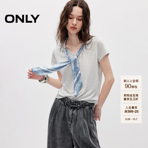 ONLY优雅短袖飘带正肩短袖T恤