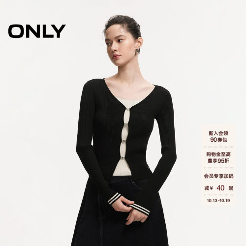 ONLY修身款撞色假两件弹力针织衫