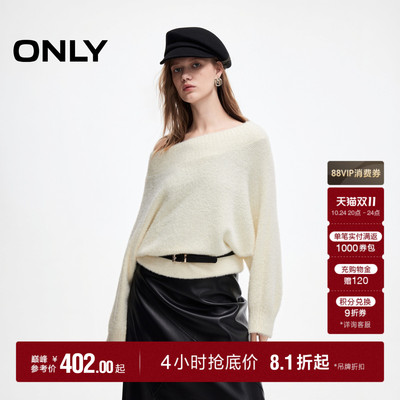ONLY亮片点缀宽罗纹一字领针织衫