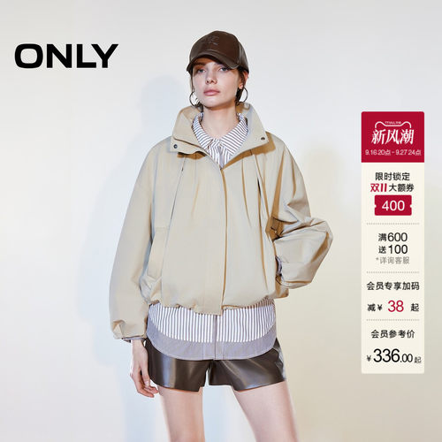 ONLY斜插口袋舒适风衣外套