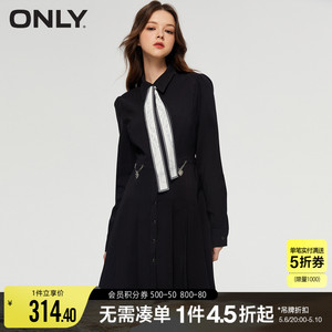 ONLY春夏时尚气质设计感文艺短款衬衫百褶裙连衣裙女|123107098