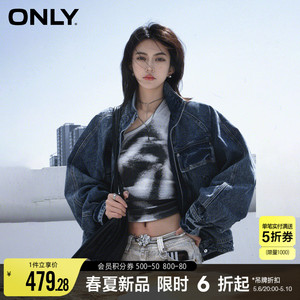 ONLY2024夏季新款时尚潮流蝙蝠袖立领宽松牛仔外套女|124254005