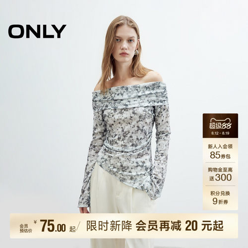 ONLY性感一字肩晕染印花长袖T恤