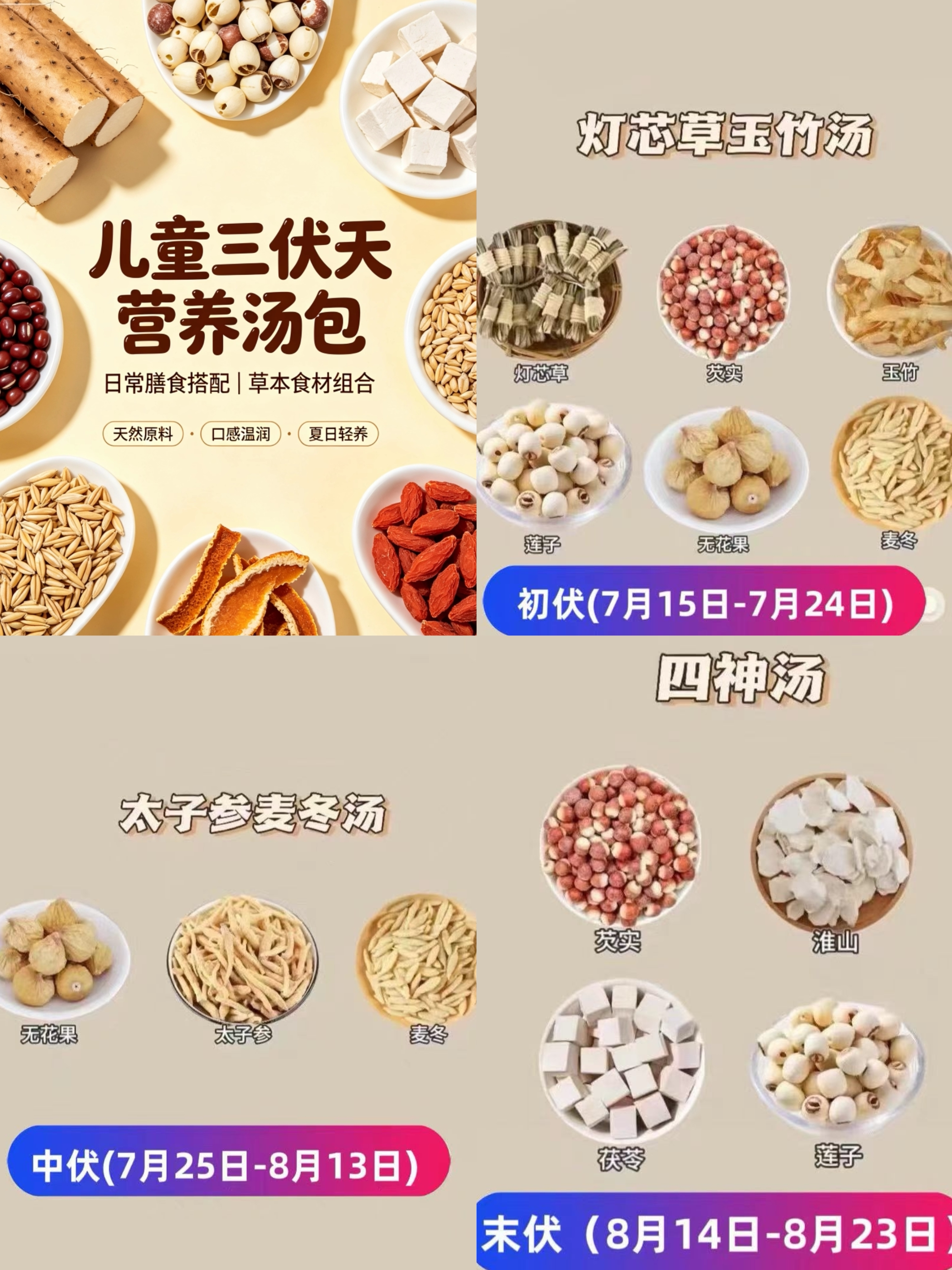 儿童三伏天营养成长汤料包灯芯草太子参麦冬莲子四神汤小儿养生茶