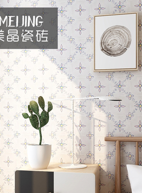 复古北欧个性手工花砖150艺术手绘墙砖田园蓝粉小花玄关浴室腰线