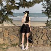 薄款 艾恩晟 原色牛仔宽松A字夏季 女四分裤 显瘦 深蓝色牛仔短裤