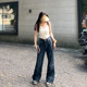 显瘦直筒裤 微喇叭设计感小众高腰阔腿牛仔裤 子加绒 新款 艾恩晟秋季