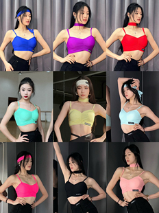 Wendy拉丁舞服吊带美背交叉绑带上衣荧光绿玫红粉蓝练功服女表演