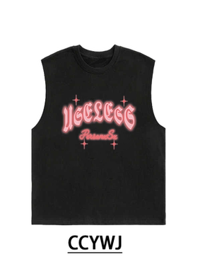 夏季复古高级感宽松260克纯棉圆领重磅男女同款休闲背心字母印花