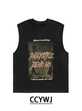 美式复古街头高级感宽松休闲纯棉圆领重磅男女同款百搭无袖背心