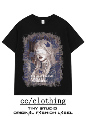 夏季新款人物印花短袖t恤女男美式复古纯棉欧美高街潮牌百搭上衣