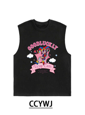 夏季复古高级感宽松260克纯棉圆领重磅男女同款休闲背心小丑印花