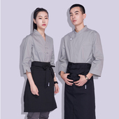 2024纯棉中式 盘扣厨师工作服银灰茶楼茶馆中餐厅服务员工作服中袖