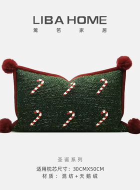 氛围感客厅沙发客厅圣诞节装饰绿色毛绒抱枕可爱刺绣靠垫床头靠背