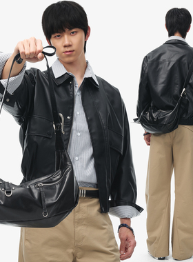 NESBIT【月光闪】小众设计感男包皮质牛角包2026新款单肩斜挎包潮