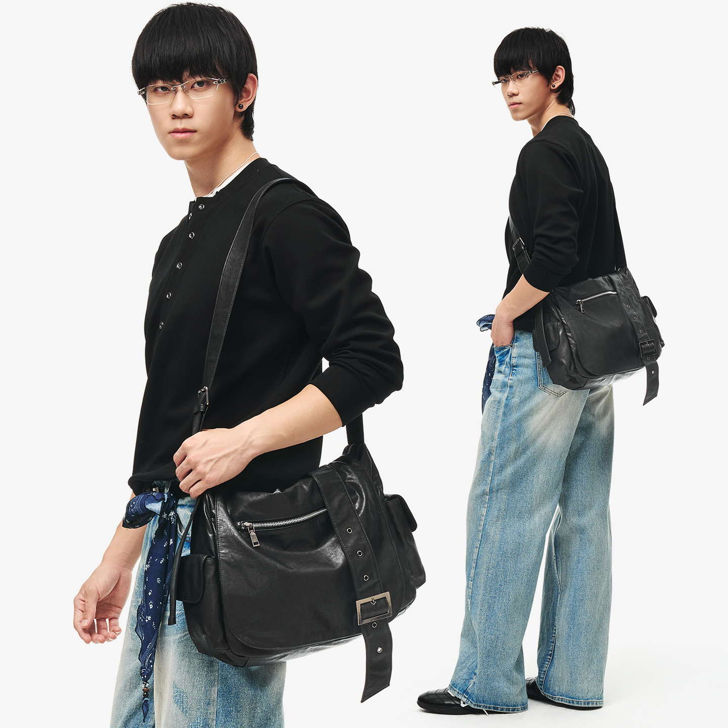 男生软皮斜挎包潮牌通勤邮差包