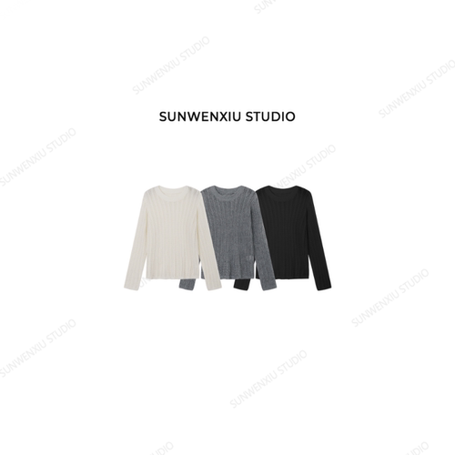 swx studio 淡颜天菜 重工镂空设计感圆领长袖套头针织衫1125