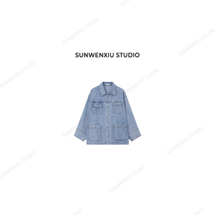 翻领牛 贯穿衣柜极简休闲百搭牛仔外套2228 studio swx