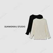 秋冬精致搭配磨毛圆领镂空打底T恤衫 水溶蕾丝 studio 孙文秀