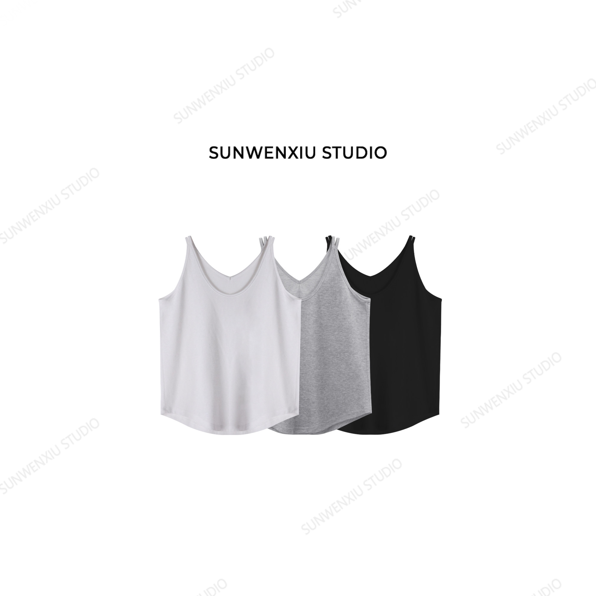 孙文秀studio“双绳吊带”万物皆可搭竹节棉老汉衫背心打底休闲女