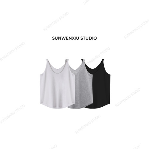 孙文秀studio“双绳吊带”万物皆可搭竹节棉老汉衫背心打底休闲女