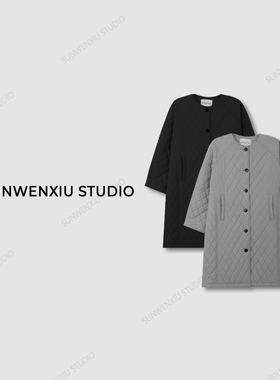swx studio“智性女主 ”极简品质大牌感菱格羊毛填充中长款棉服