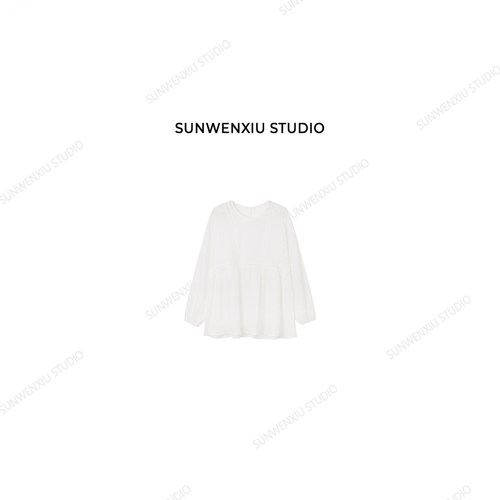swx studio 夏日七分糖 天丝苎麻减龄褶皱重工设计感娃娃衫335A