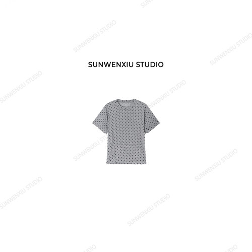 swx studio 丝绒花 韩系甜美小清新波浪边夏季休闲百搭T恤375B