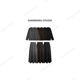 swx 纸片人 Row风极简高级显瘦松紧腰半裙套装 091B studio