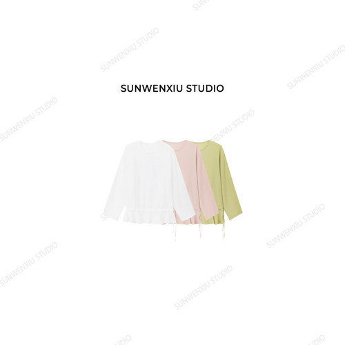 swx studio 元气女孩 韩代同款天丝棉减龄抽绳夏季轻薄娃娃衫453A