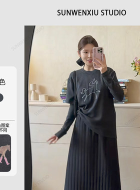 孙文秀studio“小马T”2026早春双版本磨毛亲肤钉珠印花短袖T恤
