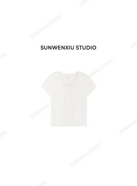 swx studio 花瓣领 天丝羊毛大领口显瘦极简基础纯色短袖T恤453B