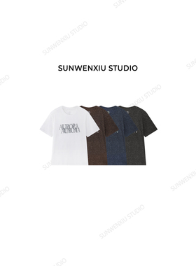 swx studio 欧若拉 轻薄透气亚麻混纺杂色字母印花夏季T恤529C