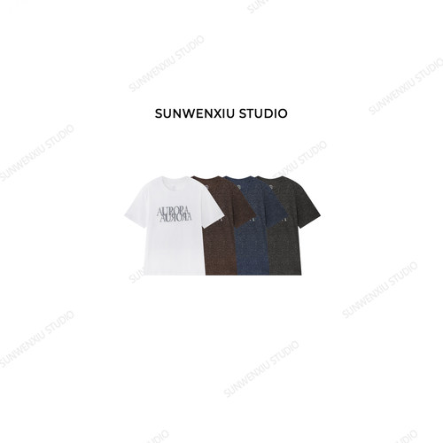 swx studio 欧若拉 轻薄透气亚麻混纺杂色字母印花夏季T恤529C