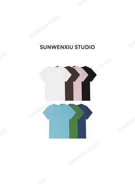 swx studio 百搭公式 显瘦基础休闲夏季多色V领修身款棉T恤481B